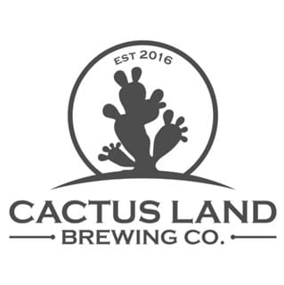 A black and white logo of cactus land brewing co.